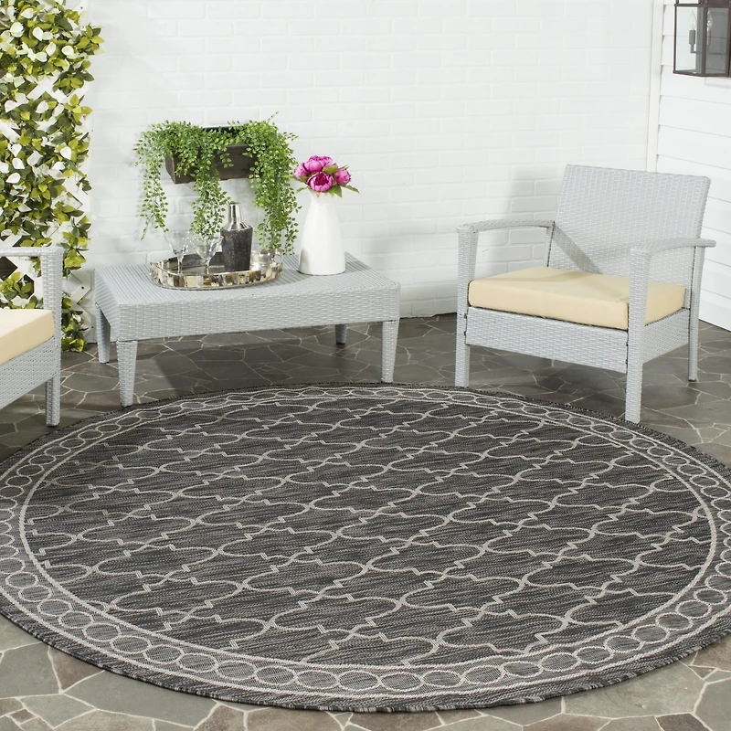 Safavieh Courtyard Collection Keeley Geometric Indoor/Outdoor Round Area Rug