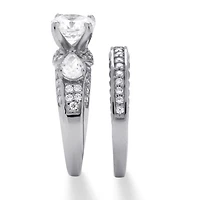 DiamonArt® Womens 3 1/2 CT. T.W White Cubic Zirconia Platinum Over Silver Bridal Set