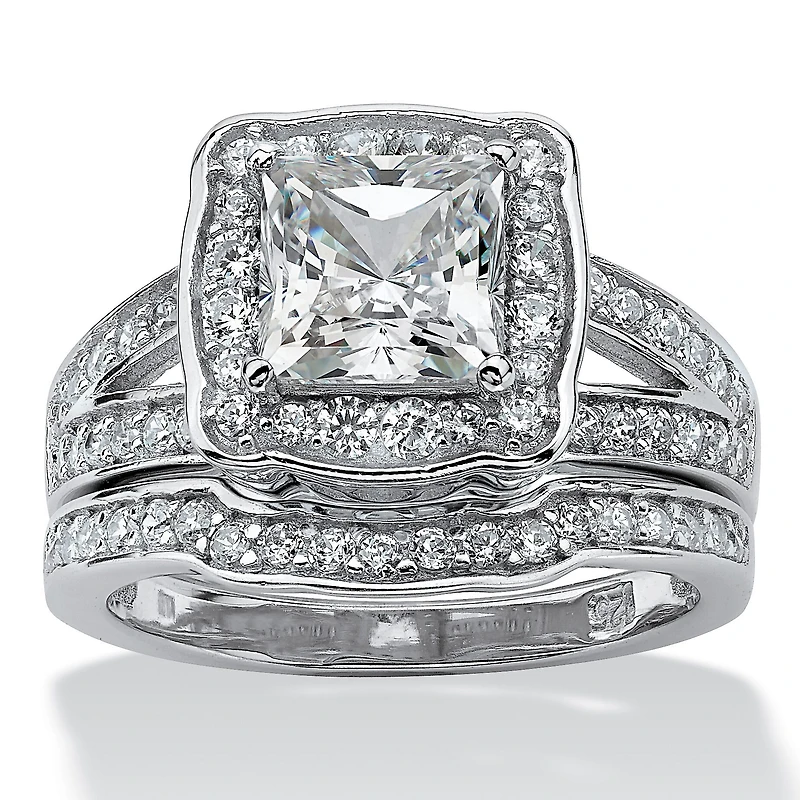 Womens 2 1/2 CT. T.W. Cubic Zirconia Platinum Over Silver Bridal Set