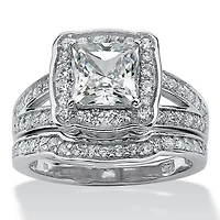 Womens 2 1/2 CT. T.W. Cubic Zirconia Platinum Over Silver Bridal Set