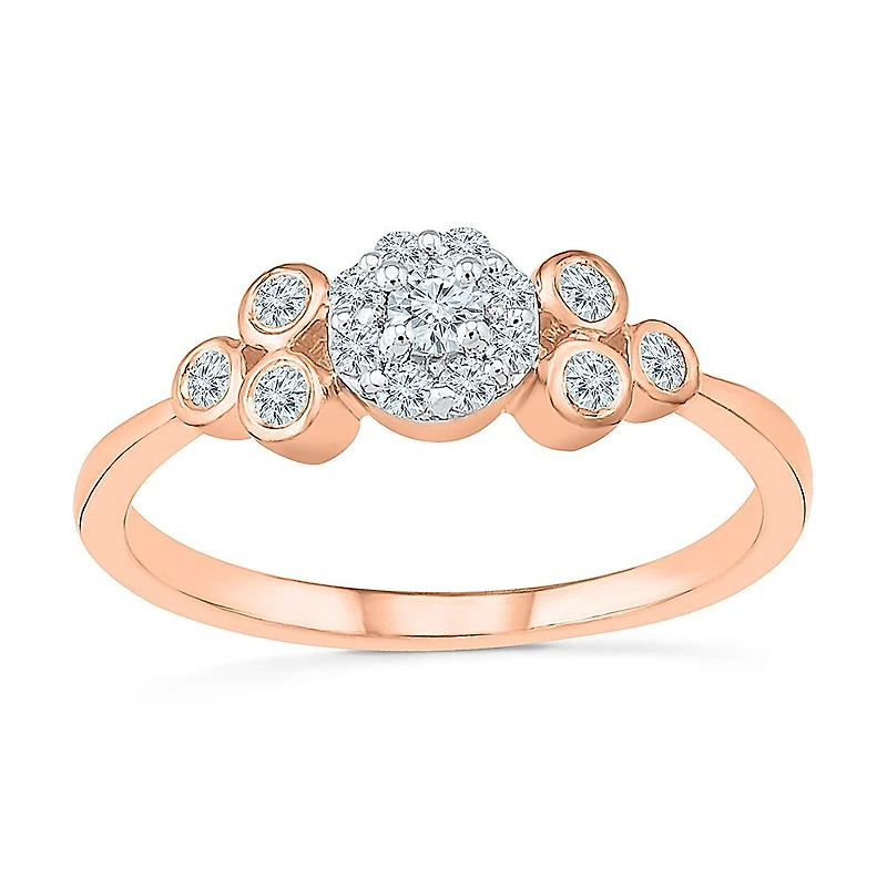 Promise My Love Womens 1/4 CT. T.W. Natural White Diamond 10K Gold Round Halo Ring