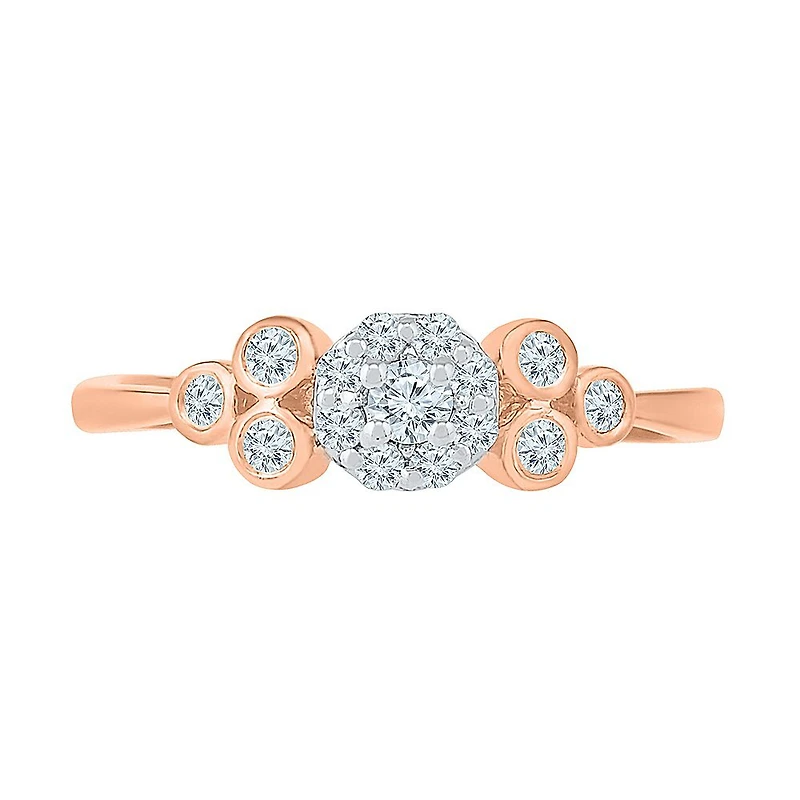Promise My Love Womens 1/4 CT. T.W. Natural White Diamond 10K Gold Round Halo Ring