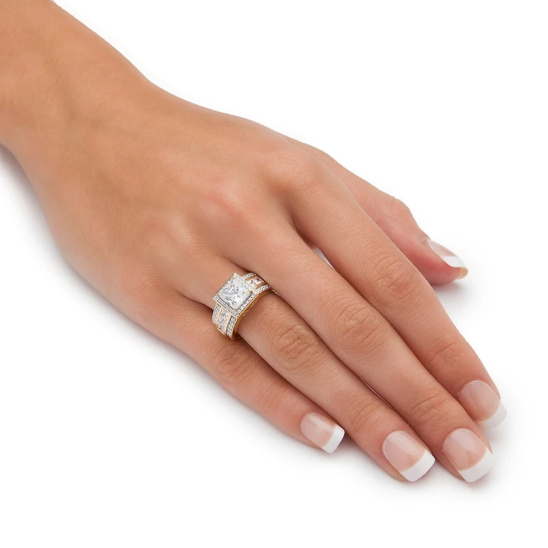 DiamonArt® Womens 3 CT. T.W. White Cubic Zirconia 18K Gold Over Silver Engagement Ring