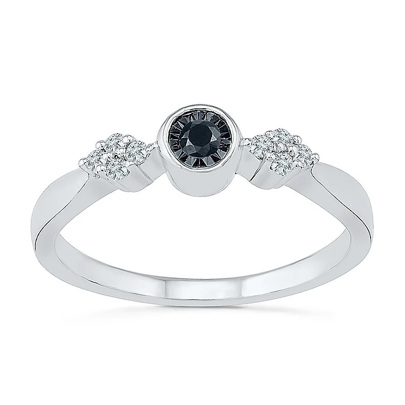 Promise My Love Womens 1/8 CT. T.W. Natural Black Diamond Sterling Silver Round Ring