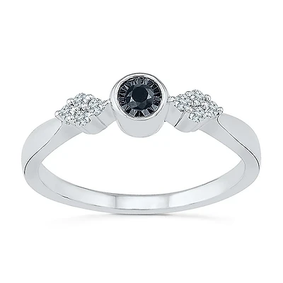Promise My Love Womens 1/8 CT. T.W. Natural Black Diamond Sterling Silver Round Ring