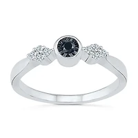 Promise My Love Womens 1/8 CT. T.W. Natural Black Diamond Sterling Silver Round Ring