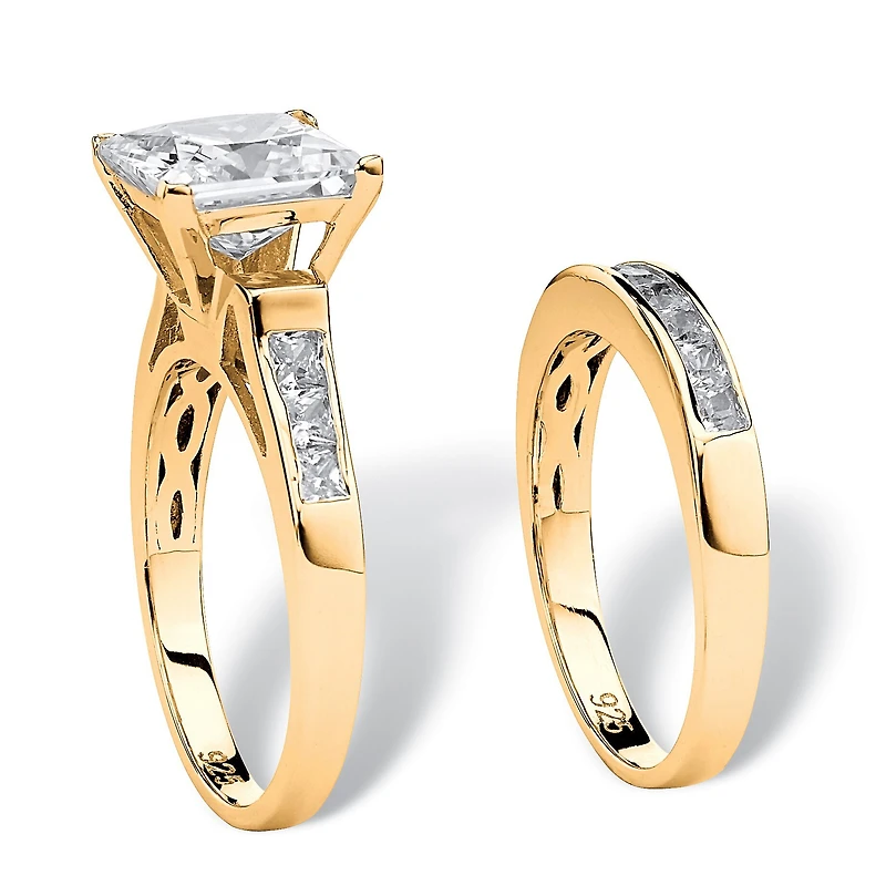 DiamonArt® Womens 3/ CT. T.W. White Cubic Zirconia 14K Gold Over Silver Bridal Set