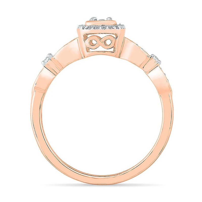 Promise My Love Womens 1/8 CT. T.W. Natural White Diamond 10K Gold Cushion Side Stone Ring