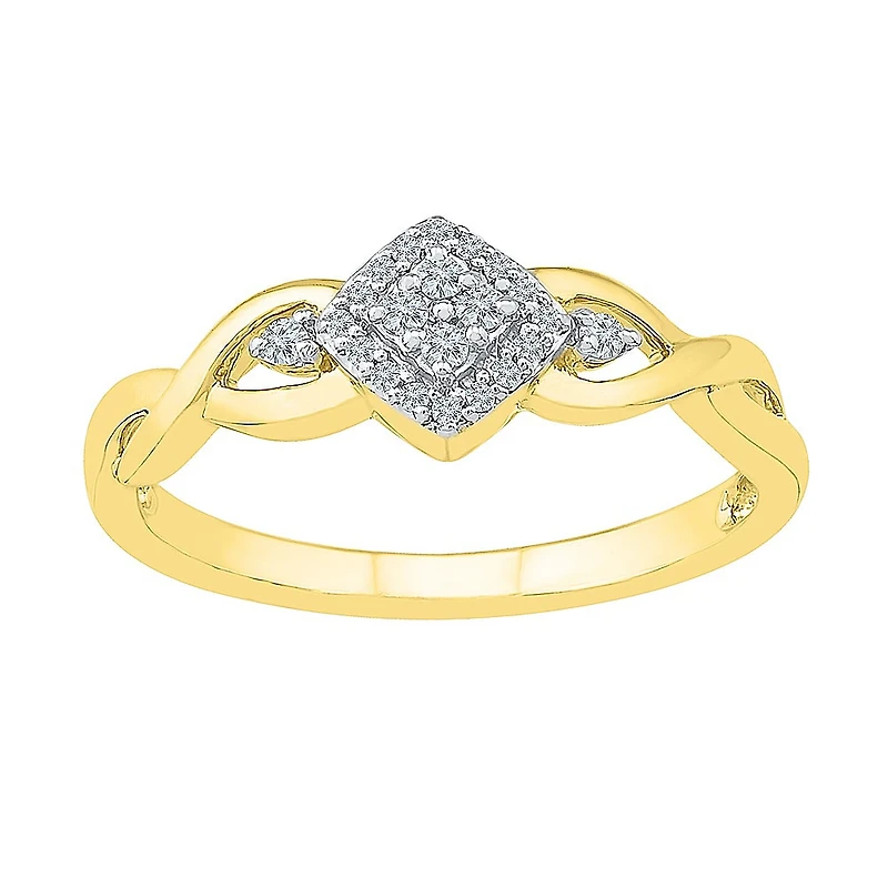 Womens 1/10 CT. T.W. Natural White Diamond 10K Gold Cushion Promise Ring
