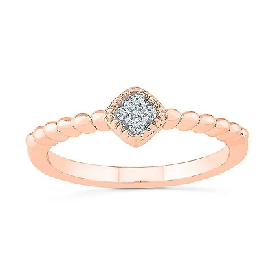 Promise My Love Womens Diamond Accent Natural White 10K Gold Cushion Ring