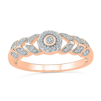 Womens 1/8 CT. T.W. Natural White Diamond 10K Gold Round Halo Promise Ring