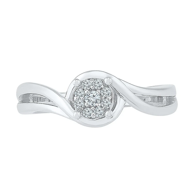 Promise My Love Womens 1/10 CT. T.W. Natural White Diamond Sterling Silver Round Halo Ring