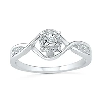 Promise My Love Womens 1/10 CT. T.W. Natural White Diamond Sterling Silver Round Side Stone Halo Ring