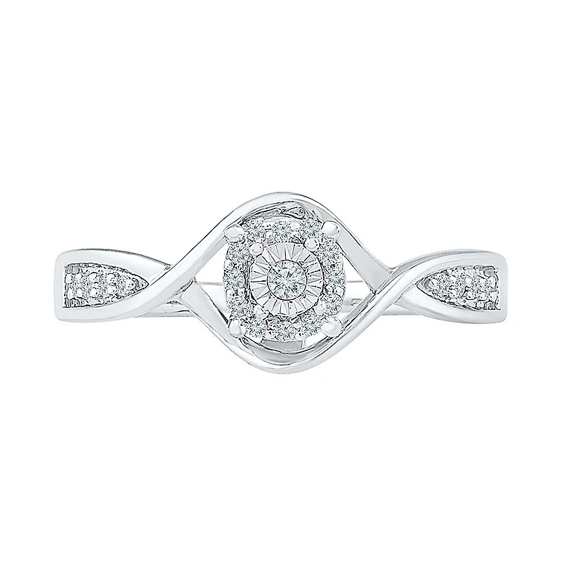 Promise My Love Womens 1/10 CT. T.W. Natural White Diamond Sterling Silver Round Side Stone Halo Ring