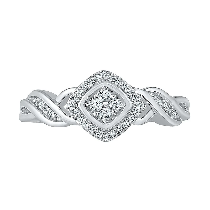 Promise My Love Womens 1/6 CT. T.W. Natural White Diamond Sterling Silver Cushion Ring