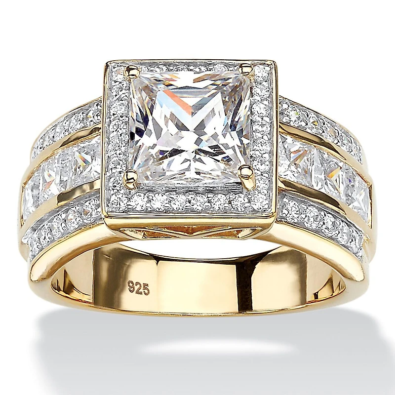 DiamonArt® Womens 3 CT. T.W. White Cubic Zirconia 18K Gold Over Silver Engagement Ring