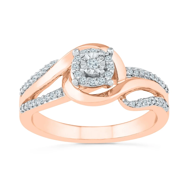 Promise My Love Womens 1/6 CT. T.W. Natural White Diamond 10K Gold Round Side Stone Halo Ring