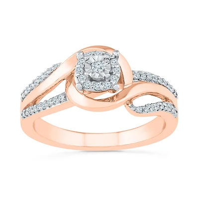 Promise My Love Womens 1/6 CT. T.W. Natural White Diamond 10K Gold Round Side Stone Halo Ring