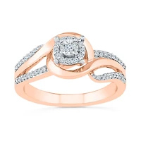 Promise My Love Womens 1/6 CT. T.W. Natural White Diamond 10K Gold Round Side Stone Halo Ring