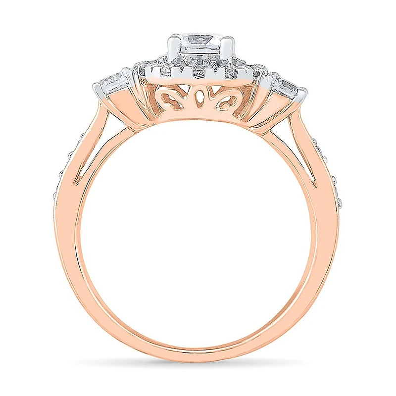 Promise My Love Womens 1 CT. T.W. Natural White Diamond 10K Gold Round 3-Stone Halo Engagement Ring