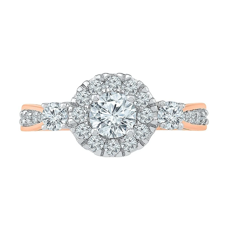 Promise My Love Womens 1 CT. T.W. Natural White Diamond 10K Gold Round 3-Stone Halo Engagement Ring