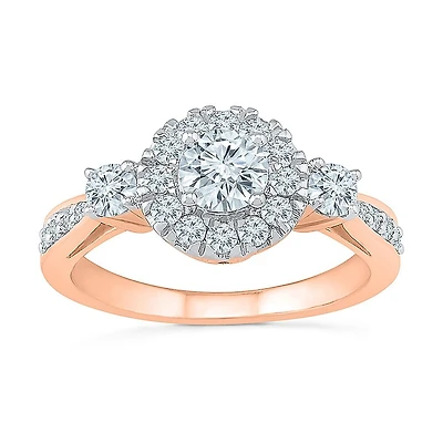 Promise My Love Womens 1 CT. T.W. Natural White Diamond 10K Gold Round 3-Stone Halo Engagement Ring