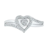 Promise My Love Womens 1/6 CT. T.W. Natural White Diamond Sterling Silver Heart Side Stone Halo Ring