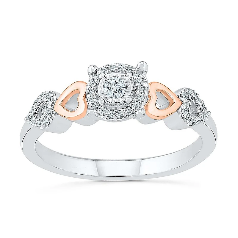 Promise My Love Womens 1/6 CT. T.W. Natural White Diamond 10K Rose Gold Over Silver Sterling Round Halo Ring