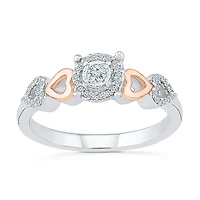 Promise My Love Womens 1/6 CT. T.W. Natural White Diamond 10K Rose Gold Over Silver Sterling Round Halo Ring