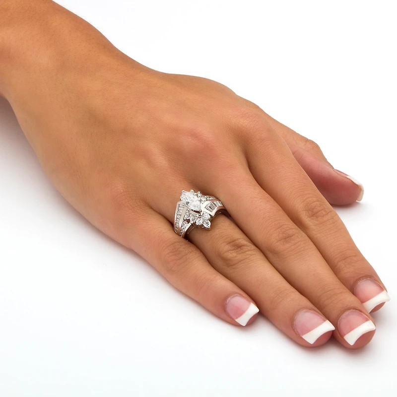 DiamonArt® Womens /4 CT. T.W. White Cubic Zirconia Platinum Over Silver Engagement Ring