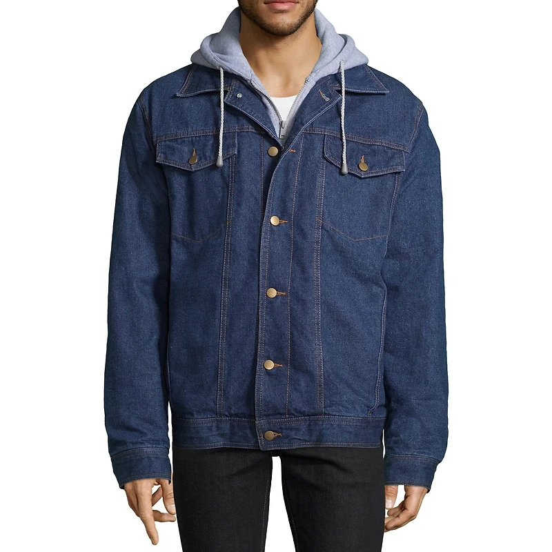 Victory Fleece Lined Mens Denim Hooded Midweight Jacket
