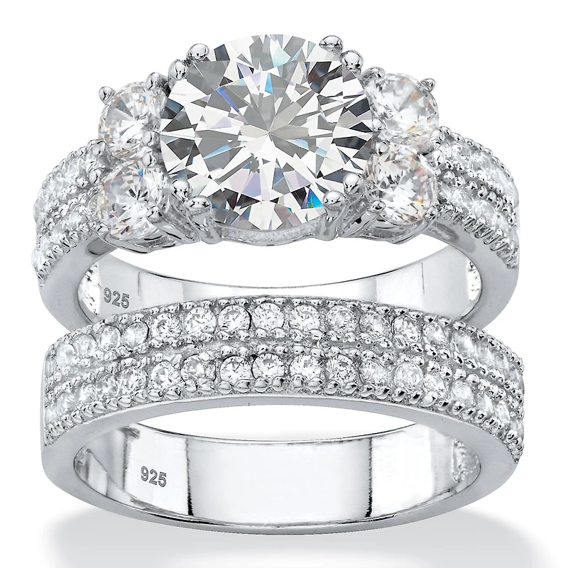 DiamonArt® Womens / CT. T.W. White Cubic Zirconia Platinum Over Silver Bridal Set