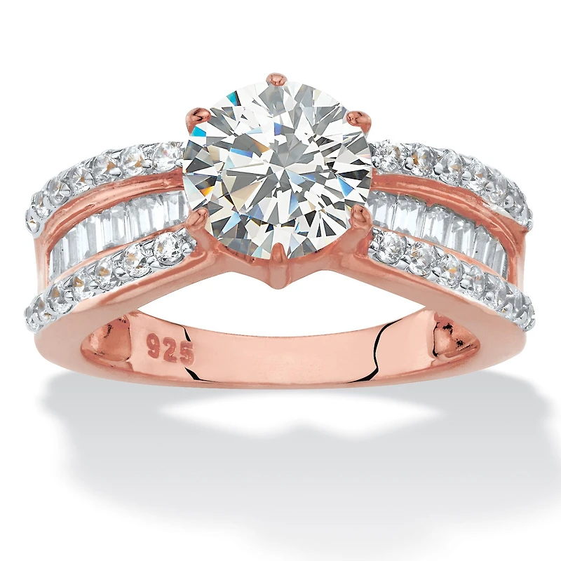 Womens 3 CT. T.W. Cubic Zirconia 18K Rose Gold Over Silver Engagement Ring