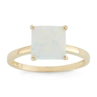Womens Lab Created White Opal 10K Gold Solitaire Cocktail Ring