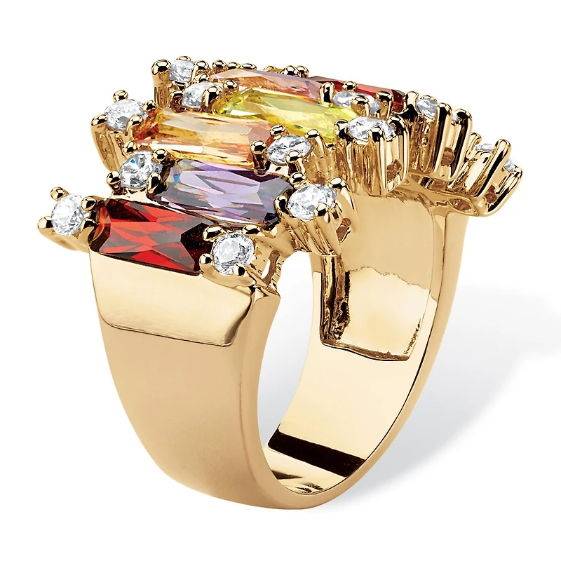 Womens Multi Color Cubic Zirconia 14K Gold Over Brass Cocktail Ring