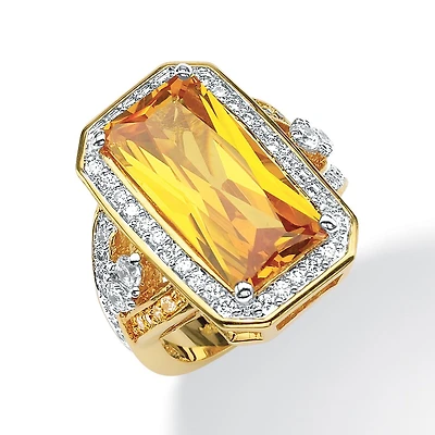 Womens Yellow Cubic Zirconia 14K Gold Over Brass Cocktail Ring