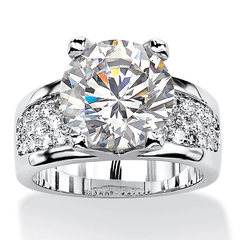 Womens Cubic Zirconia Platinum Over Silver Engagement Ring