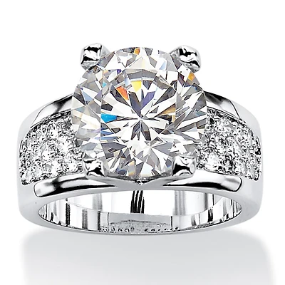 Womens Cubic Zirconia Platinum Over Silver Engagement Ring