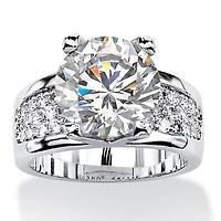Womens Cubic Zirconia Platinum Over Silver Engagement Ring