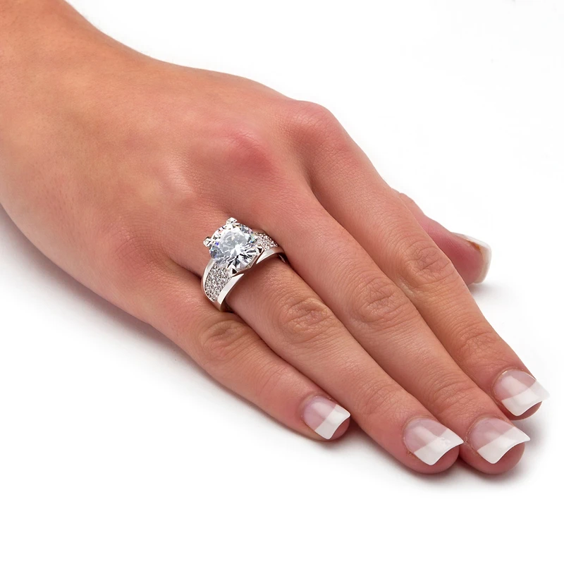 Womens Cubic Zirconia Platinum Over Silver Engagement Ring