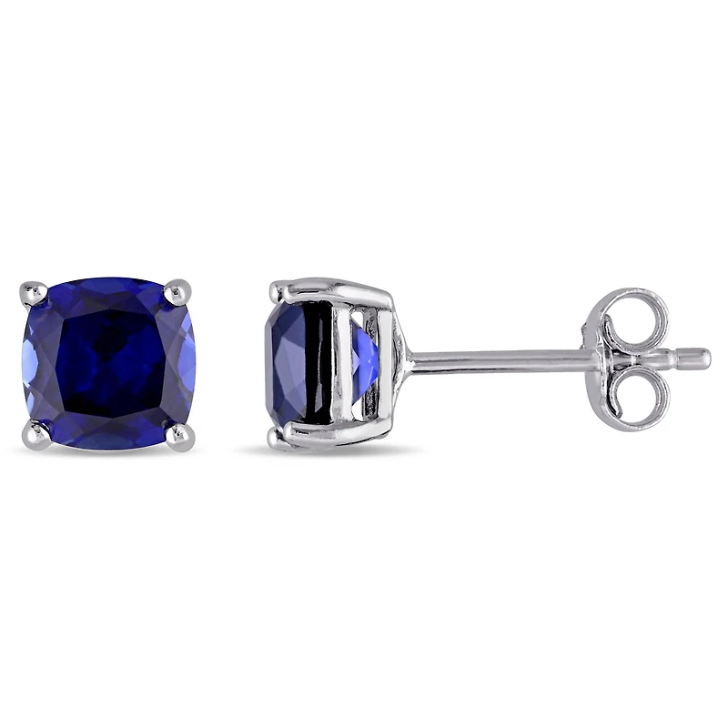 Lab Created Blue Sapphire Sterling Silver 6.1mm Cushion Stud Earrings