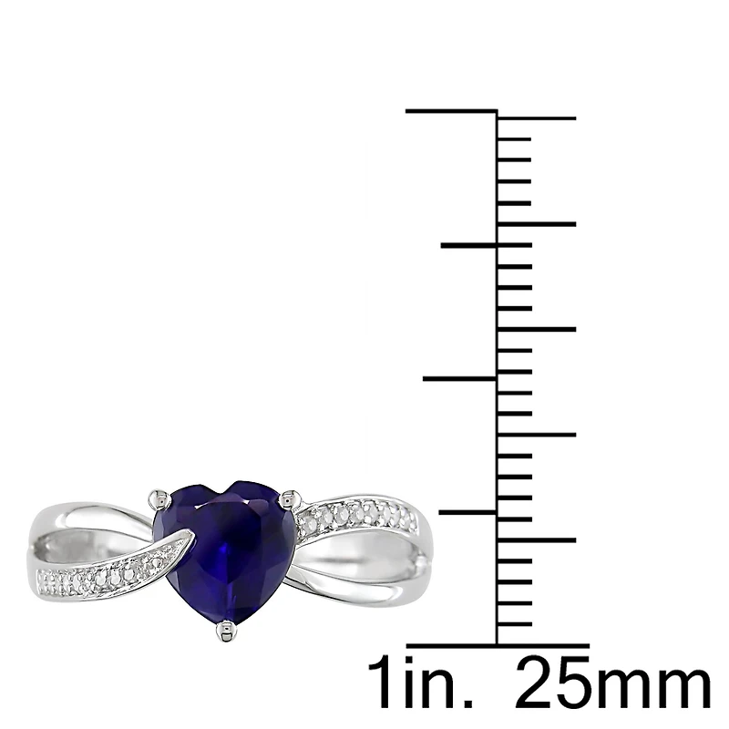 Womens Diamond Accent Lab Created Sapphire Sterling Silver Heart Cocktail Ring