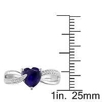 Womens Diamond Accent Lab Created Sapphire Sterling Silver Heart Cocktail Ring