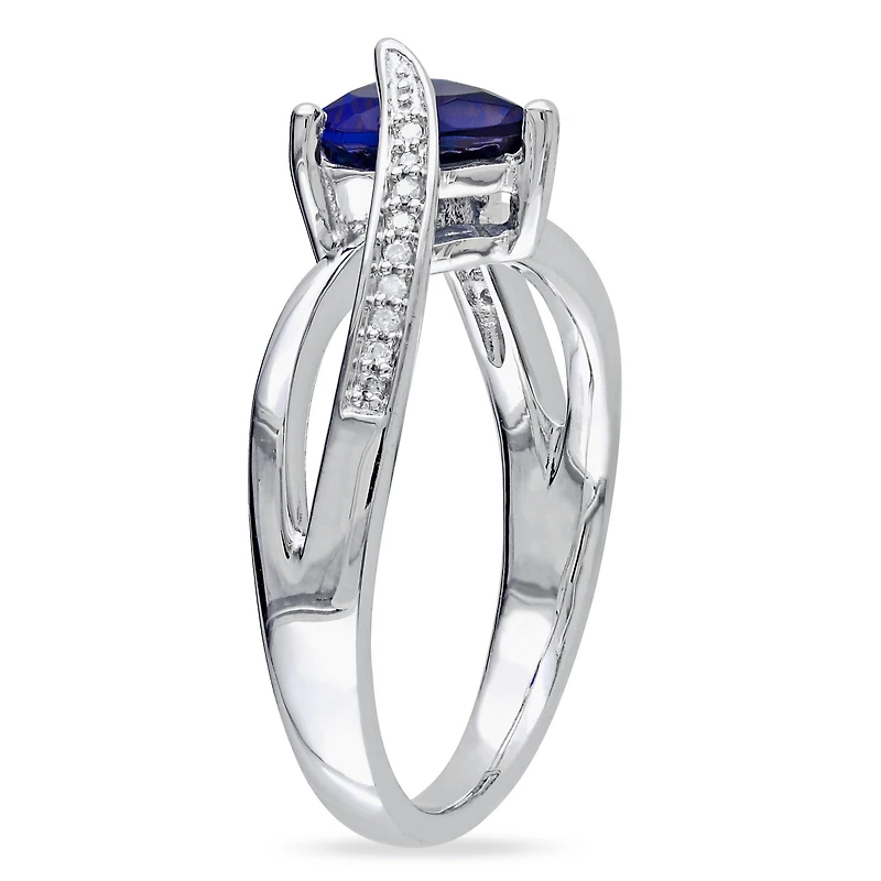 Womens Diamond Accent Lab Created Sapphire Sterling Silver Heart Cocktail Ring