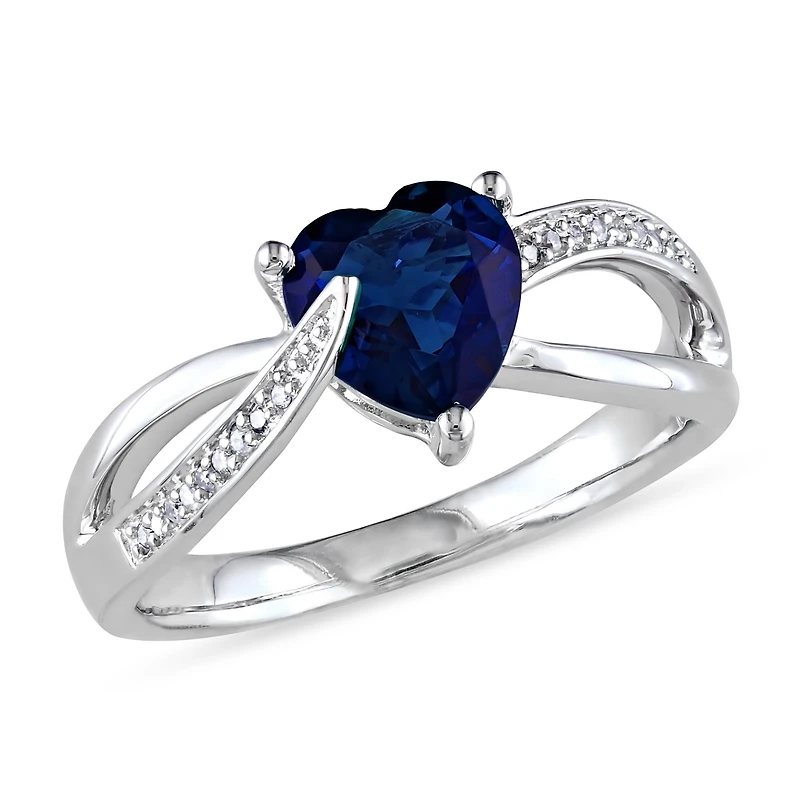 Womens Diamond Accent Lab Created Sapphire Sterling Silver Heart Cocktail Ring
