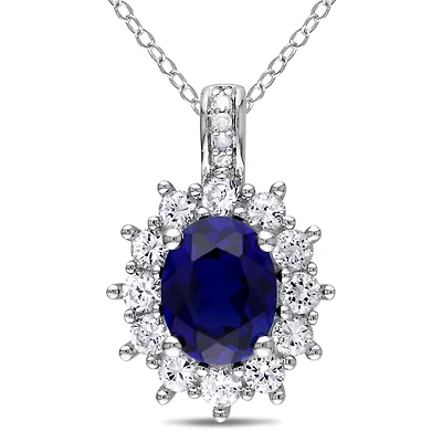 Womens Diamond Accent Lab Created Blue Sapphire Sterling Silver 18 Inch Pendant Necklace
