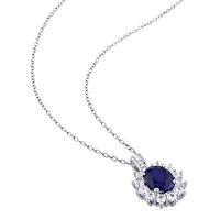 Womens Diamond Accent Lab Created Blue Sapphire Sterling Silver 18 Inch Pendant Necklace