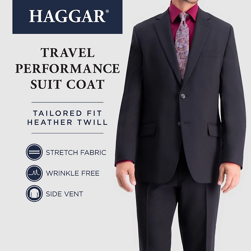 Haggar Travel Performance Tailored Mens Stretch Fabric Modern Fit Suit Jacket