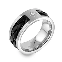 Mens 8MM Diamond Accent Natural White Stainless Steel Wedding Band