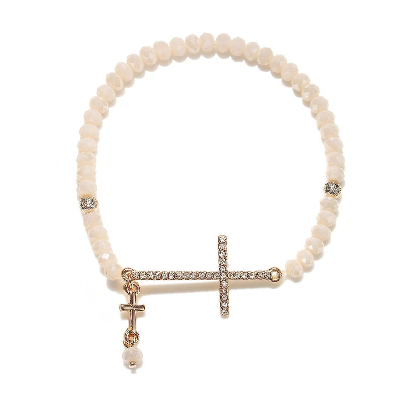 Bijoux Bar Delicates Rose Tone Womens Cross Round Stretch Bracelet